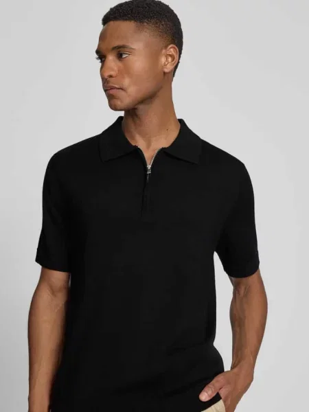Koszulka polo z czystej wełny o kroju regular fit model TRAY' Selected Homme czarne