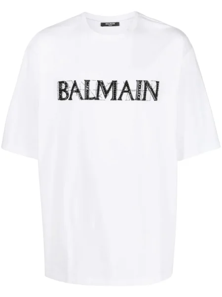 Tricou Balmain de cristal alb