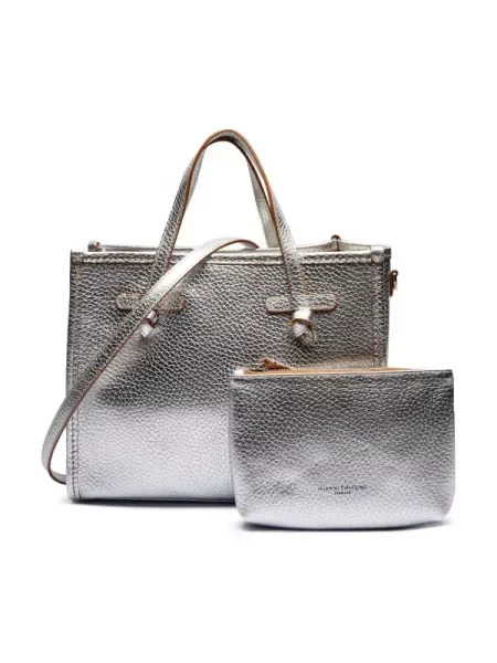 GIANNI CHIARINI De piele geantă shopper + borsetă MARCELLA argintiu