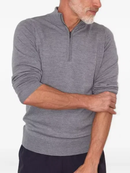 Pulover John Smedley de lână de jumătate de fermoar gri