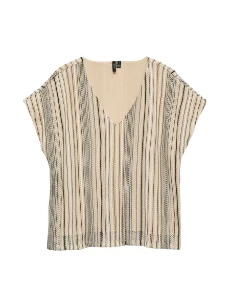 VERO MODA Tričko VMDEMI béžová / černá bílá