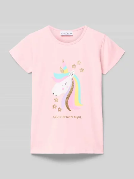 T-shirt z motywem i okrągłym dekoltem Danamade różowa