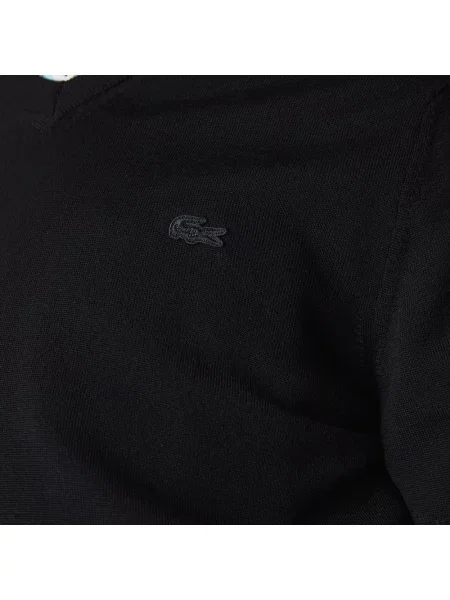 Bluza Lacoste wełniana z dekoltem w serek czarna
