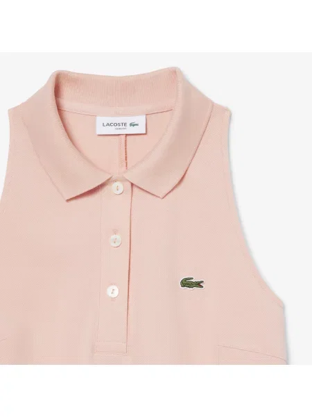 Lacoste Sukienka Z Kołnierzykiem Polo Bez Rękawów Slim Fit różowa