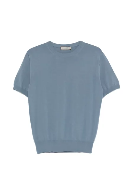 Tricou Canali tricotate scurt albastru