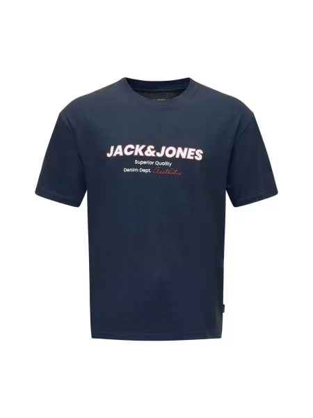 JACK & JONES Tricou JJABBO albastru noapte / roşu închis alb