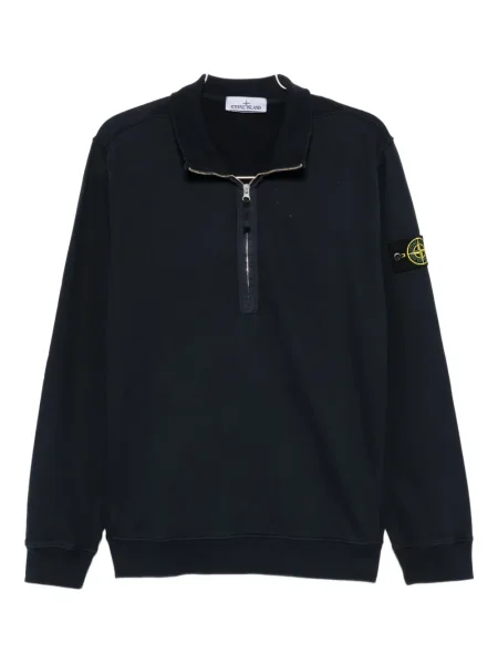 Hanorac Stone Island cu strasuri de jumătate de fermoar albastru