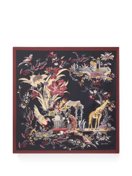 Fular Etro de mătase cu model floral albastru