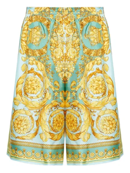 Pantaloni scurți Versace de mătase cu imagine verde