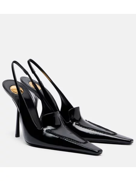 Pantofi cu toc Saint Laurent din piele de lac slingback negru