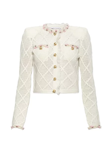 Cardigan Self-portrait cu franjuri tricotate alb
