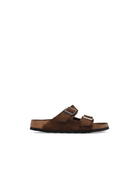 Klapki Birkenstock zamszowe brązowe
