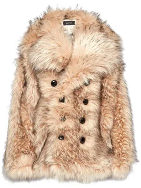 Palton de blană Dsquared2 cu două rânduri de nasturi cu blană