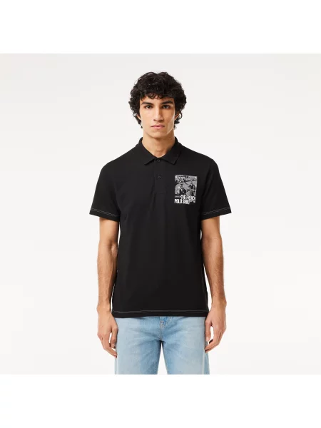 Lacoste Polo Dla Mężczyzn O Regularnym Kroju Z Nadrukiem czarny