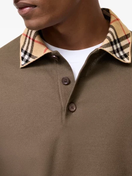 Καρό με κολάρο μακρύς polo Burberry καφέ