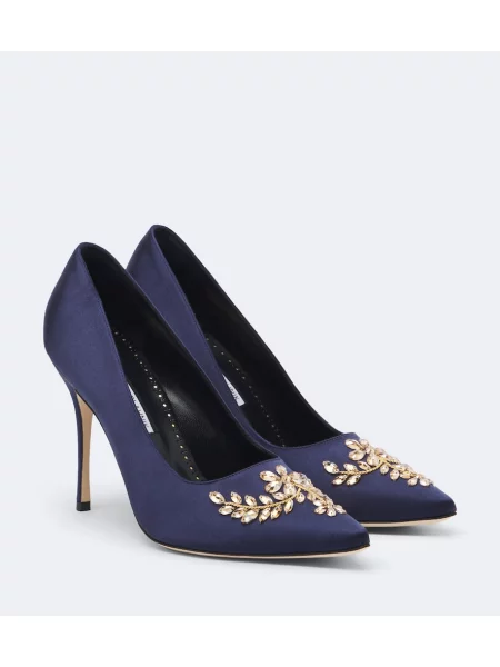 Pantofi cu toc Manolo Blahnik din satin albastru