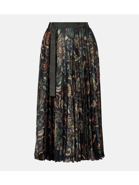 Fusta plisata Sacai cu model floral plisată până la genunchi