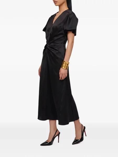 Rochie midi Sutton New York cu decolteu în V drapată negru