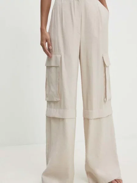 Панталон Answear Lab със стандартна кройка с висока талия бежово