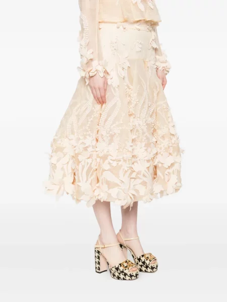 Fustă midi Zimmermann cu model floral cu aplicații până la genunchi