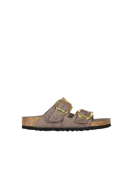 Klapki Birkenstock skórzane na sprzączkę szare