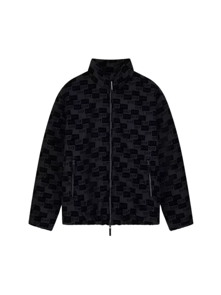 Lniany kurtka bomber Emporio Armani z kapturem czarny