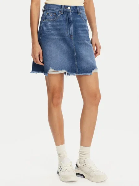 Дънкова пола Tommy Jeans къса със стандартна кройка синьо