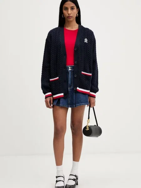 Tommy Jeans kardigan bombažen modra