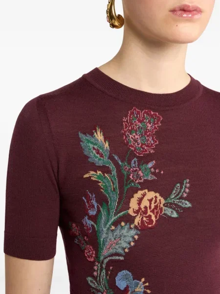 Top Etro cu model floral din jacard roșu