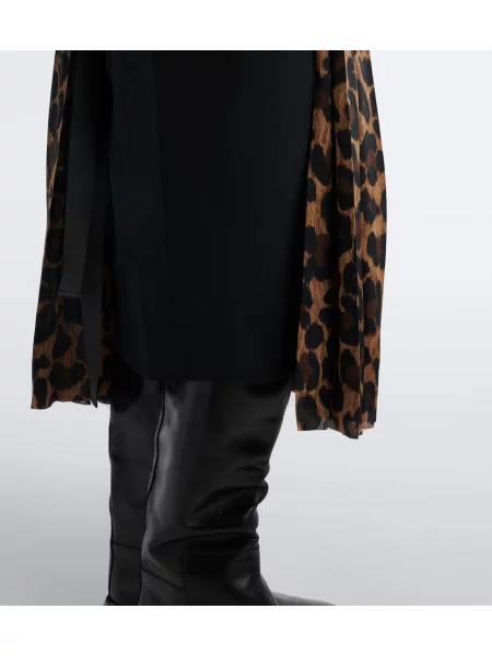 Fustă midi Sacai cu imagine cu model leopard negru