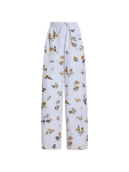 Pantaloni Dolce & Gabbana cu broderie cu model floral din poplin alb