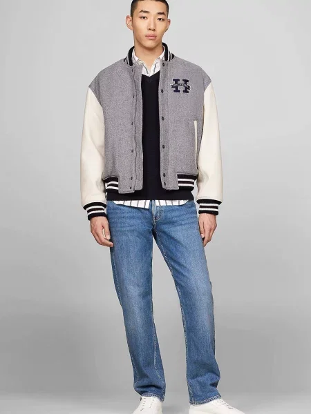 Шкіряна куртка Tommy Hilfiger сіра