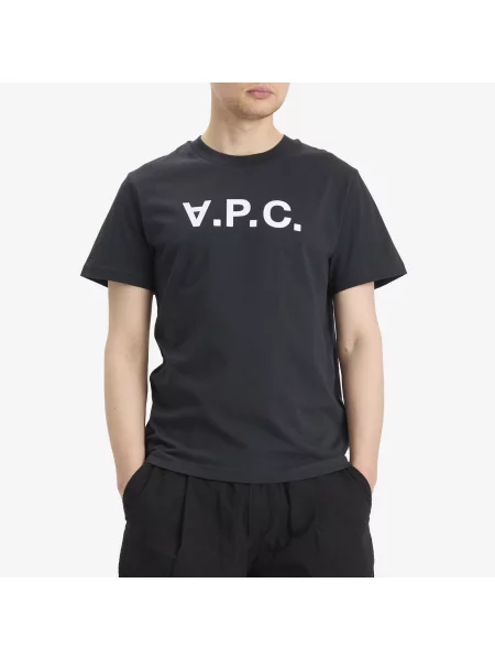 Koszulka A.p.c. z dżerseju z dekoltem w kształcie litery U niebieska