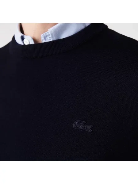 Sweter Lacoste wełniany z kapturem niebieski