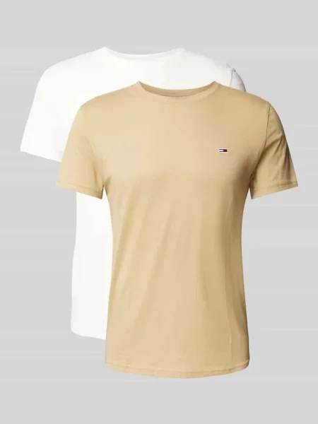 T-shirt o kroju slim fit z wyhaftowanym logo w zestawie 2 szt. Tommy Jeans biała