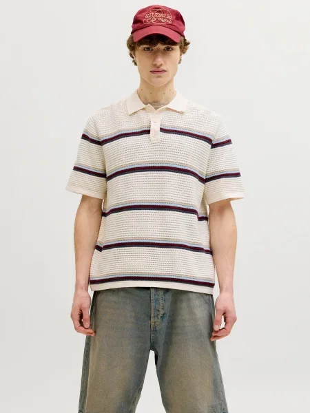 JACK & JONES Pulover JORMAINE albastru deschis / roșu vin / negru alb