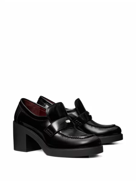 Pantofi loafer Tory Burch din piele cu platformă de lac negru
