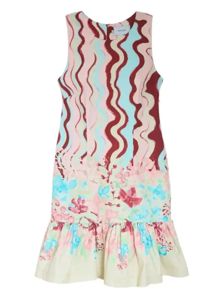 Rochie Isolda cu model floral cu volane de costum alb