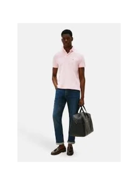 Koszulka polo Tommy Hilfiger w paski z paskiem różowa