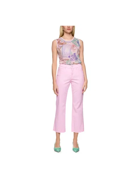 Jeansy krój slim fit z frędzlami Marc Cain różowe