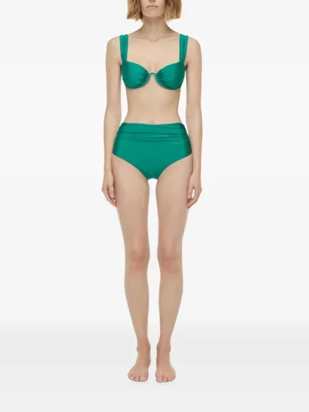Bikini Simkhai cu talie înaltă cu volane verde