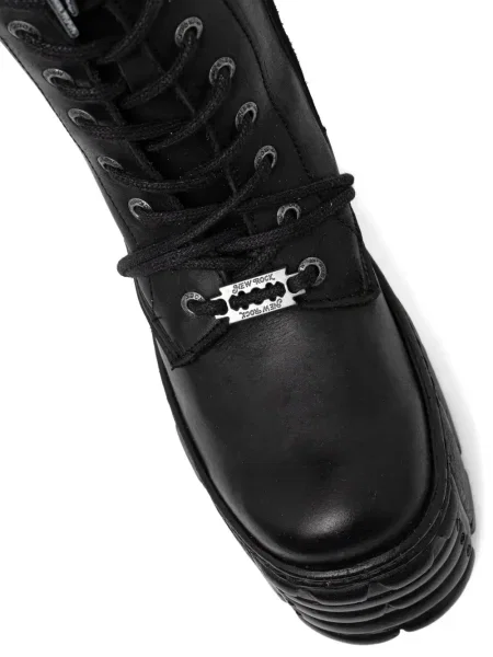Botine New Rock cu șireturi cu platformă din dantelă negru