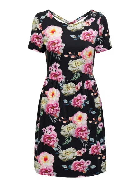 ONLY Rochie FLONOL verde pastel / portocaliu / roz deschis negru