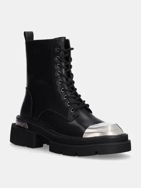 GOE bocanci de piele femei cu platforma BLACK negru