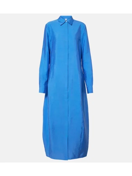 Jedwabna sukienka koszulowa Toteme garniturowa niebieska
