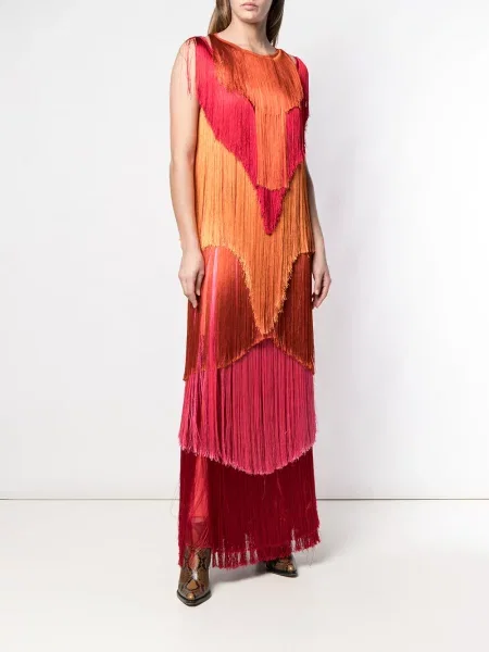 Rochie maxi Alberta Ferretti cu franjuri portocaliu
