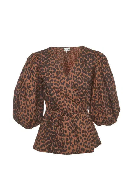 Top Ganni cu imagine cu model leopard plic maro