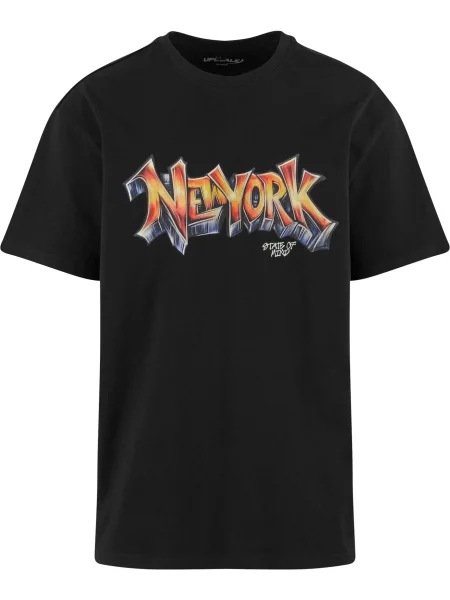 MT Upscale Tričko NY Graffiti mix barev černá