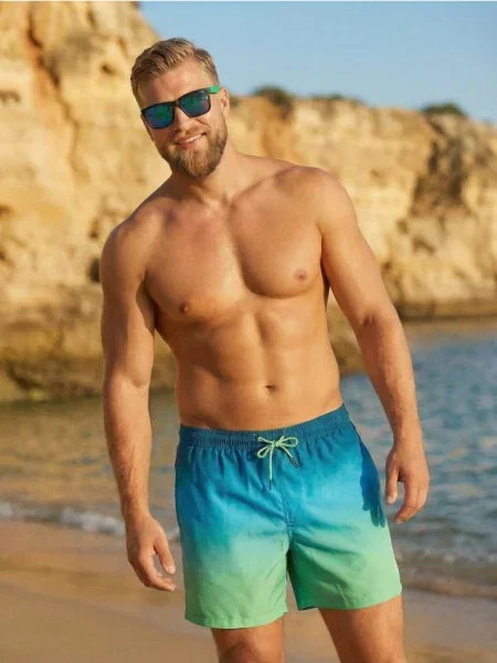 Sinsay Szorty plażowe z efektem ombre zielony