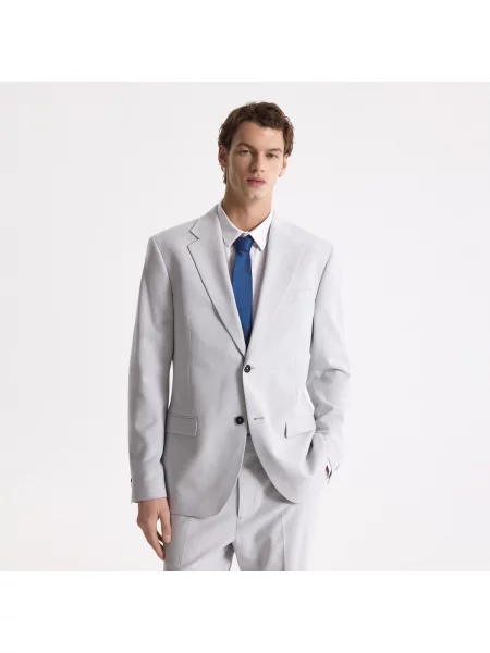 Reserved Slim fit sako s příměsí lnu světle šedá